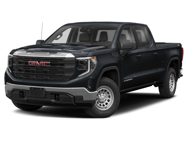 A black 2024 GMC Sierra pickup truck with bold front fascia and rugged styling, viewed from the front-left.